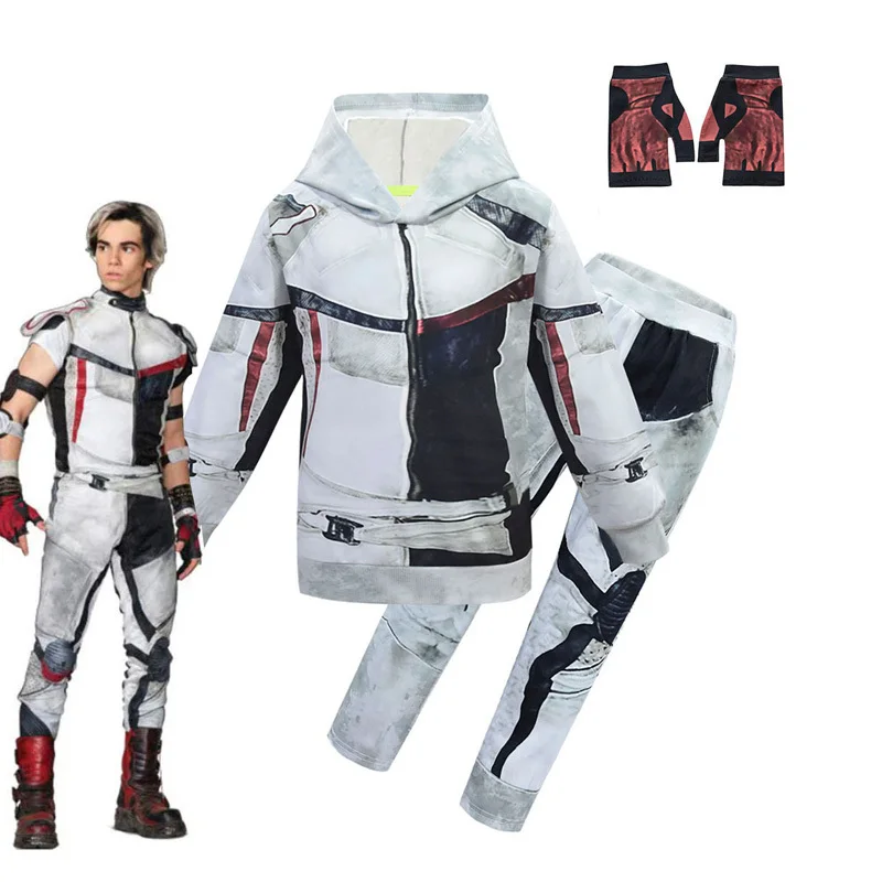 Для подростков изображением героев фильма «наследники» 3 Детский костюм на Хеллоуин Carlos Косплэй Fantasia Костюмы мальчиков Повседневное спортивный костюм толстовка с капюшоном+ брюки для девочек и перчатки