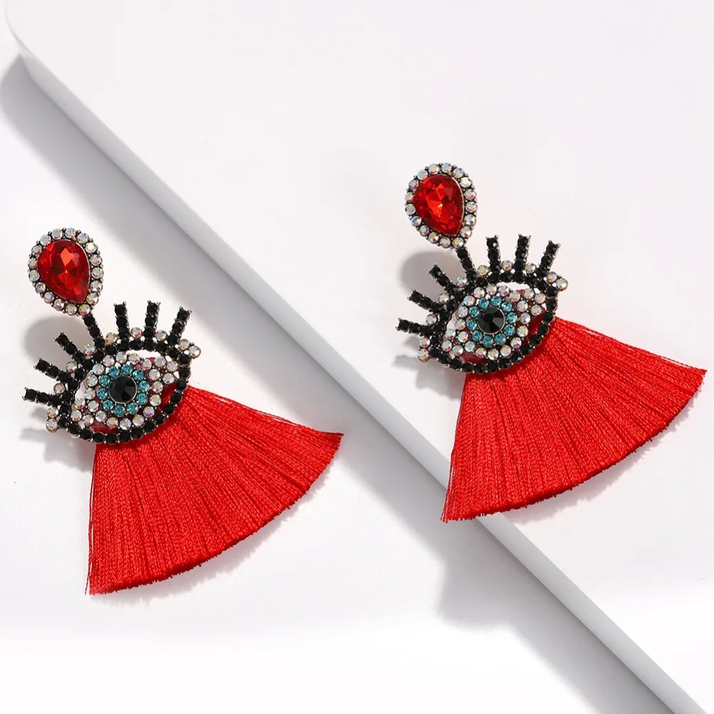

Dvacaman Boho 2019 New Designs Tassel Eyes Long Drop Earrings for Women Trendy Crystal Statement Earrings Wedding Ethnic Jewelry
