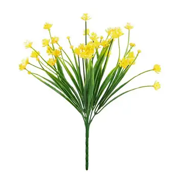 

Artificial Fake Flowers, 4pcs Faux Yellow Daffodils Greenery Shrubs Plants Plastic Bushes Indoor Outside Hanging Planter Wedding