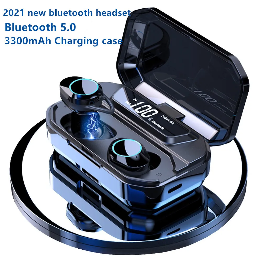 Écouteurs sans fil Bluetooth 5.0 TWS, commande tactile de musique 9D, oreillettes étanches IPX7, casque d'écoute avec boîte de charge 3300mah
