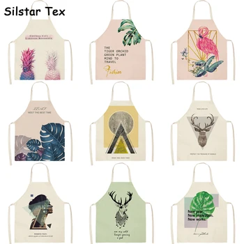 

Silstar Tex Pineapple Pattern Woman Aprons Kitchen Clean Work Aprons Linen Anti-soil Bib Goods Home Chef Haircut Hotel