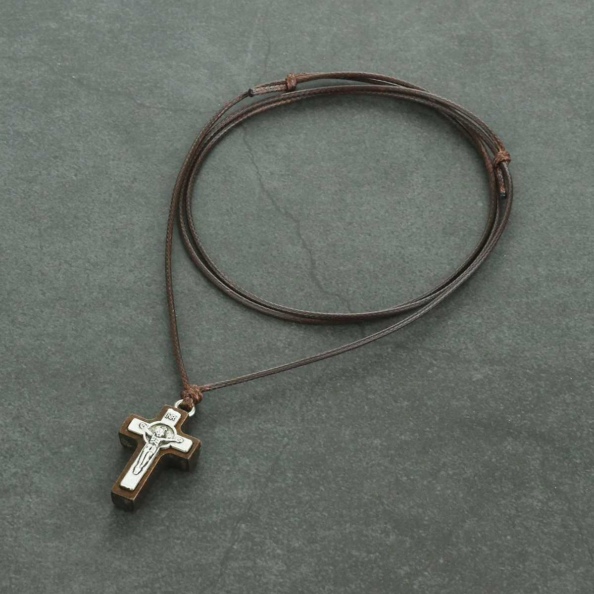 Men Necklaces - Men's Cross Leather Necklace – 3just3