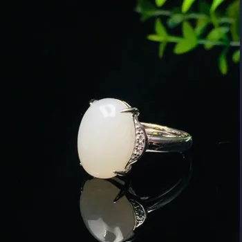 

925 silver Encrusted Natural And Tian Baiyu Ring Fashion Women's White Jade Ring