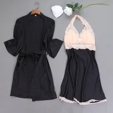 Fdfklak, сексуальная ночная рубашка, весна-лето, новая шелковая ночная рубашка, двухсекционный костюм, набор для отдыха, черный/белый халат, ночная рубашка, 4 стиля