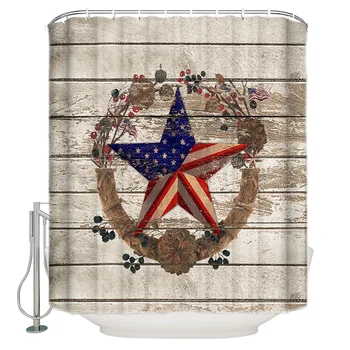 

American Flag Pentagram Berries Retro Waterproof Shower Curtain Home Decoration Shower Curtain Bathroom Accessories