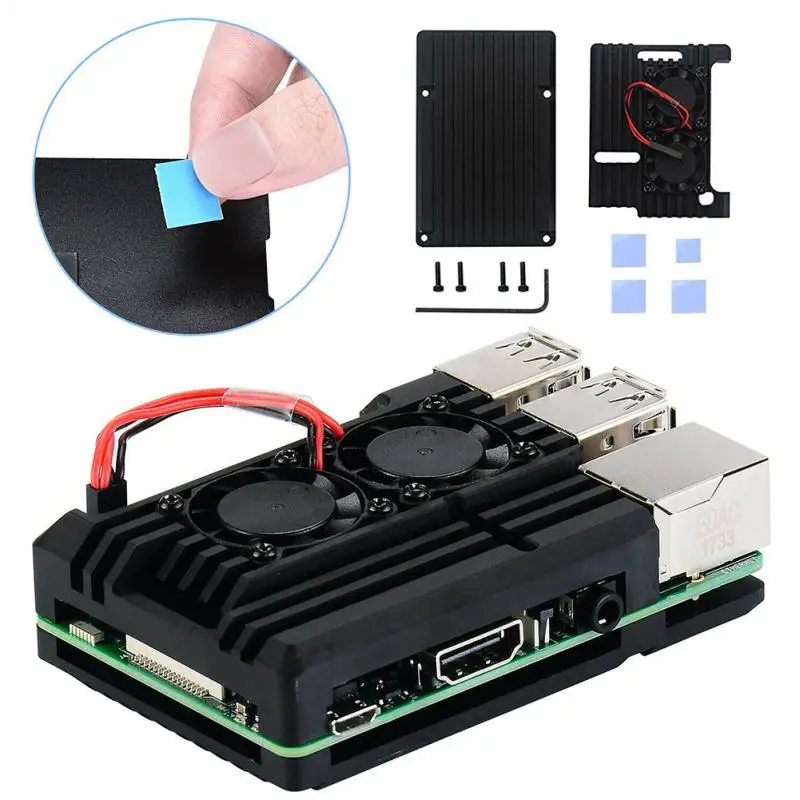 Fit For Raspberry Pi 4 Model B Case Protective Armor Metal Box Shell Enclosure Radiating Plate w/ Cooling Fan | Автомобили и