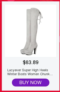 Lucyever/зимние сапоги на очень высоком каблуке женские пикантные Сапоги выше колена на массивной платформе со шнуровкой сзади женская обувь; большие размеры 34-43