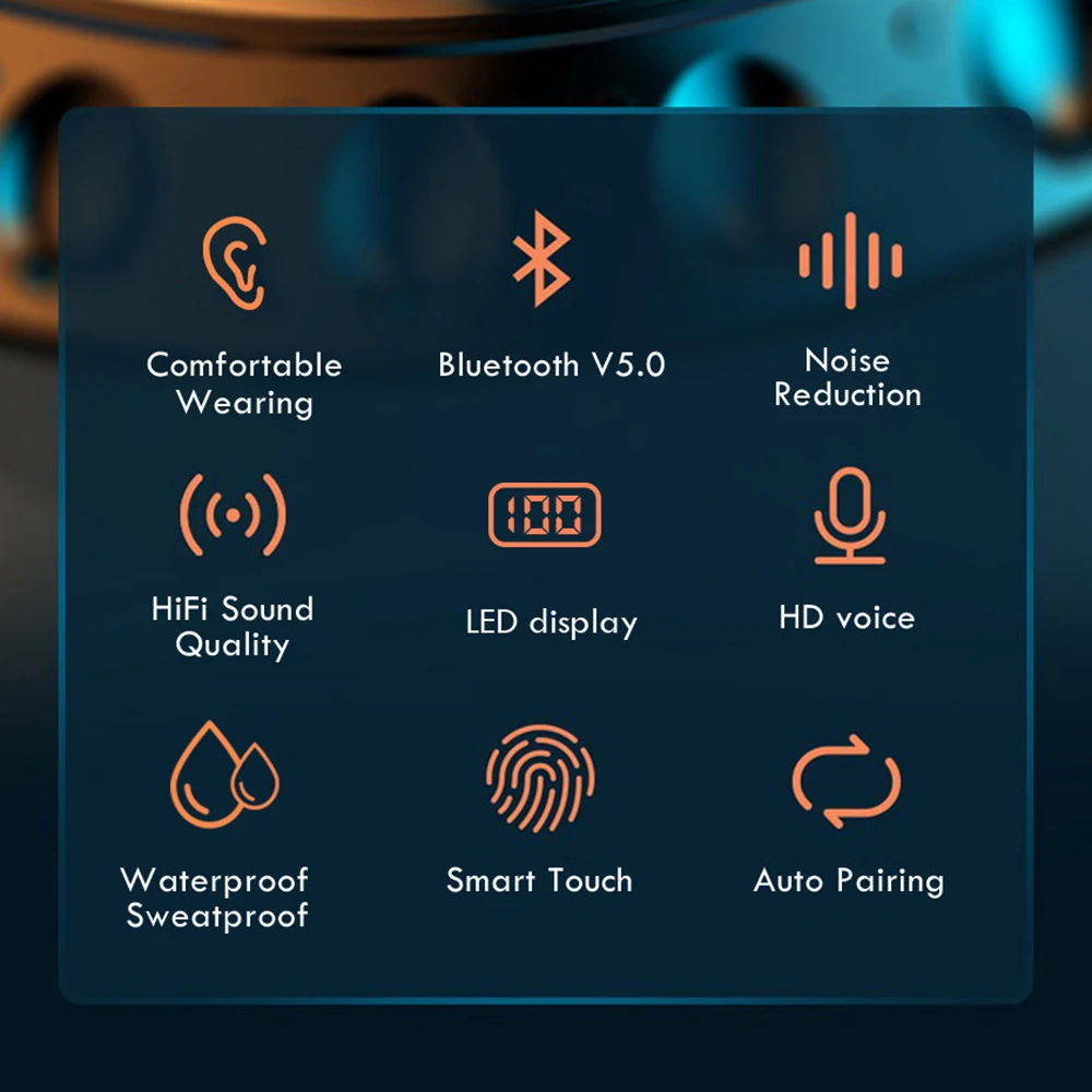 F9 5 0 TWS Bluetooth Headphones Wireless Touch Earphones With Mic LED Display Sport Gaming Earbuds With Charging Box