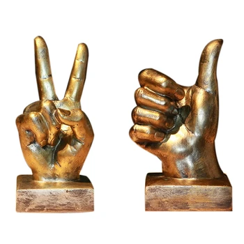 

2x Finger Model Positive Energy Europe Vintage Desk Resin Gesture Ornament Figurine Miniature-15cm & Victory