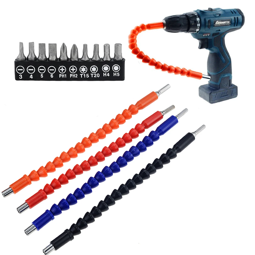 Flexible Screwdriver Extension for Connect Drive Shaft Tip Drill Bit Kit Adaptor 300mm 3 Pcs Flexible Drill Bit Extension Holder Magnetic Hex Soft Shaft