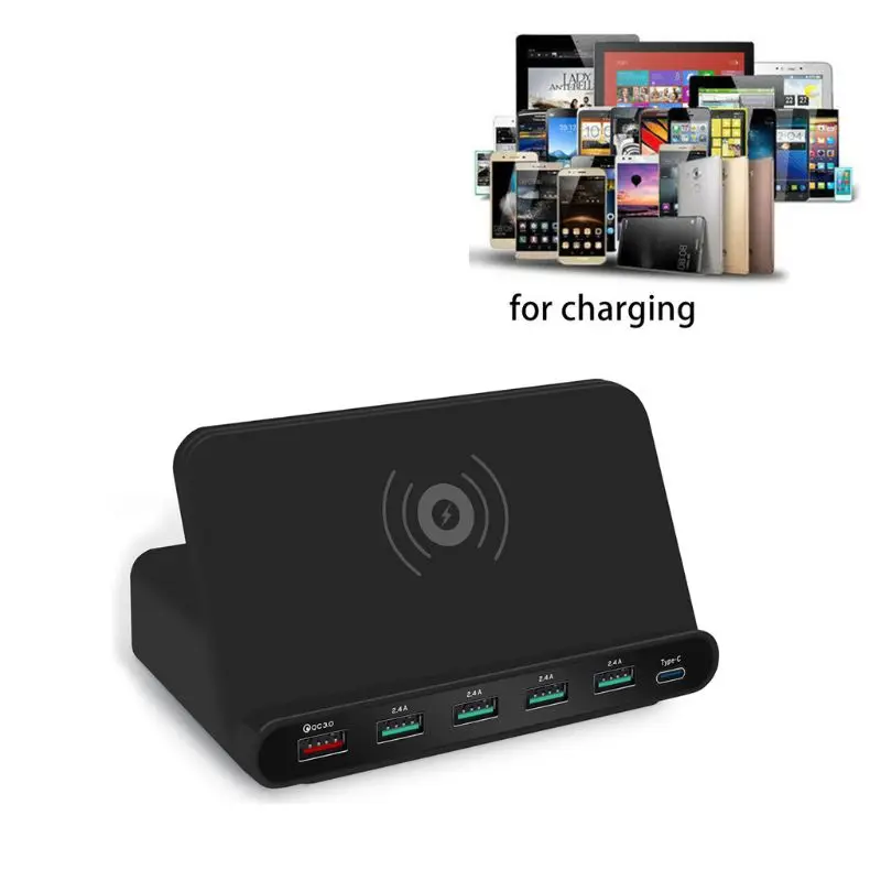 Универсальный быстрый заряд 3,0 5x usb type C PD 18 Вт адаптер питания Qi держатель беспроводного зарядного устройства для samsung Xiaomi Мобильный телефон планшет
