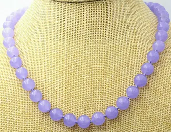 

Handmade 10MM Natural Lavender Jade Round Gemstone Beads Necklace 18'' AAA