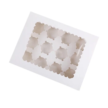 

10Pcs Cupcake Box with Window Kraft Paper Boxes Dessert Mousse Box 12 Cup Cake Holders White