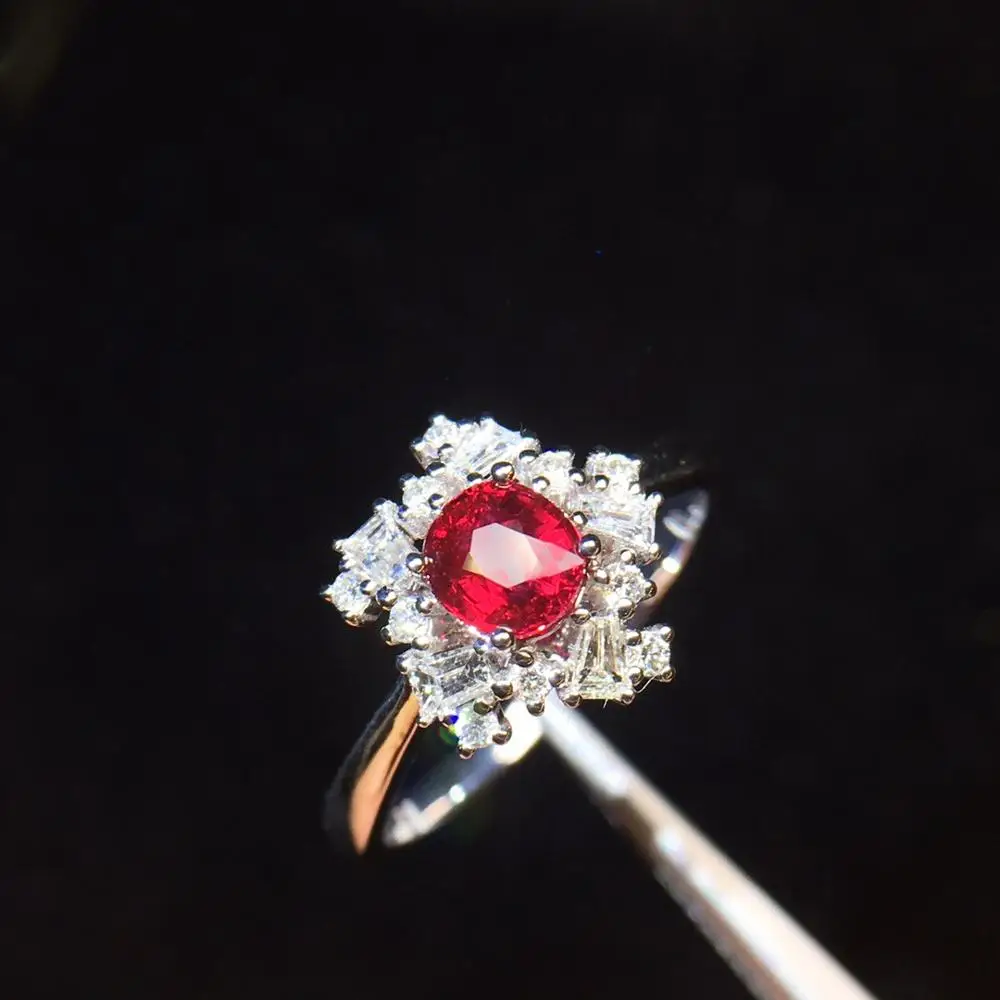 

Ruby Ring Fine Jewelry Pure 18 K White Gold Natural Pigeon Blood Red Ruby Gemstones 0.74ct Female's Wedding Diamonds Fine Rings