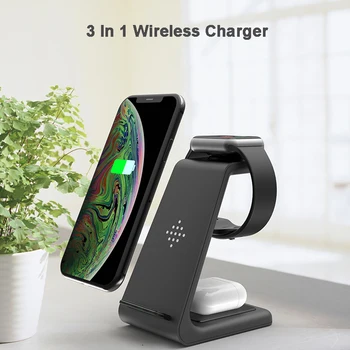 QI 10W Fast Charge 3 In 1 Wireless Charger For Iphone 11 Pro Charger Dock For Apple Watch 5 4 Airpods Pro Wireless Charge Stand 1