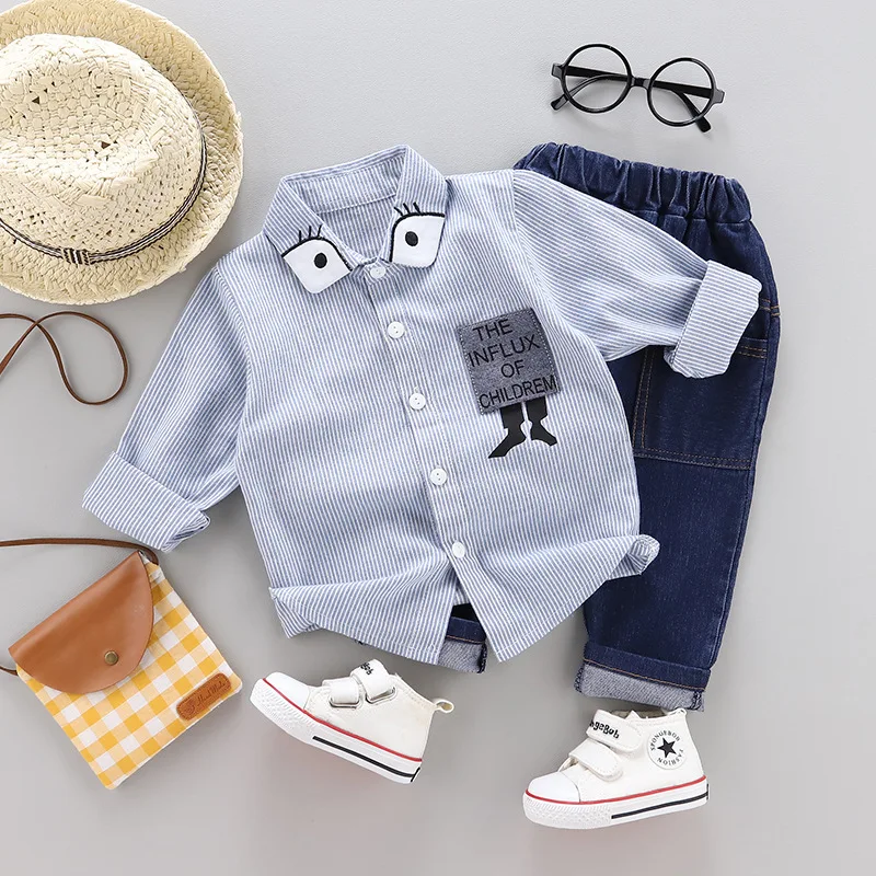 

2019 Spring Childrenswear Boys' Long-sleeved Shirt Stripes Versatile Korean-style Slim Fit Base Shirt Tops BABY'S Shirt