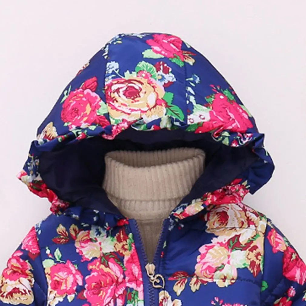 Зимняя куртка с капюшоном для девочек зимнее пальто на молнии с цветочным принтом для девочек стеганая куртка повседневная детская верхняя одежда