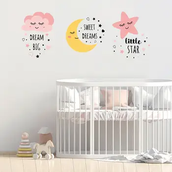 

Cartoon Moon Star Cloud Wall Stickers Bedroom for kids baby room decoration decals background living room Home Decor sticker