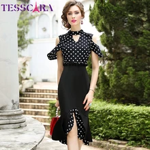 TESSCARA, женское летнее элегантное платье в горошек, женские офисные вечерние платья Русалочки, женское модное дизайнерское платье высокого качества, даже для вечеринки, Vestidos