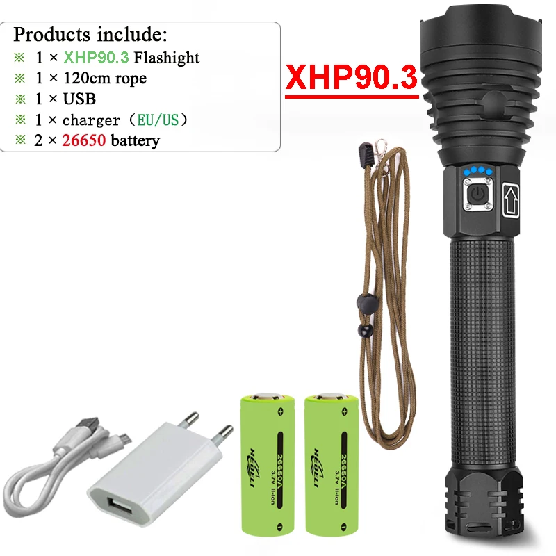 rechargeable led torch 2021 Newest XHP90.3 Powerful Led Flashlight 18650 Torch Light Xhp90 Rechargeable Tactical Flashlight Cree XHP50 Zoom Work Lamp police torch Flashlights