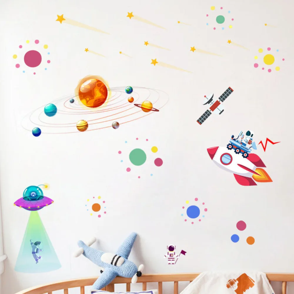 Солнечная система наклейки на стену для детей комнаты Космос астронавт настенные наклейки Спальня Гостиная Декоративные наклейки для дома enfant LS* D