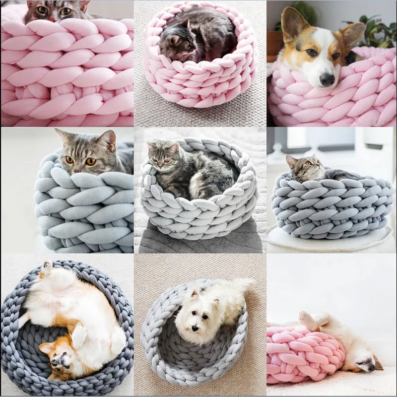 

Cotton Large Pet Dogs Cats Bed Soft Warm Knitting Kennel Mat Puppy Cushion House Large Cute Pet Dogs Cats Soft Warm Kennel New