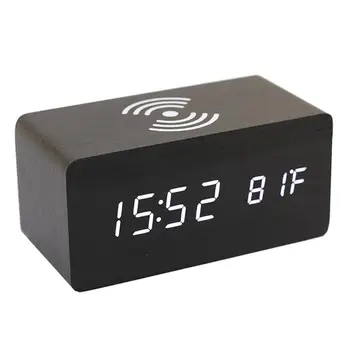 

Multi-Function Wooden Alarm Clock Wireless Charging Clock For Apple For Samsung For Huawei Smart Phone Home Decoration