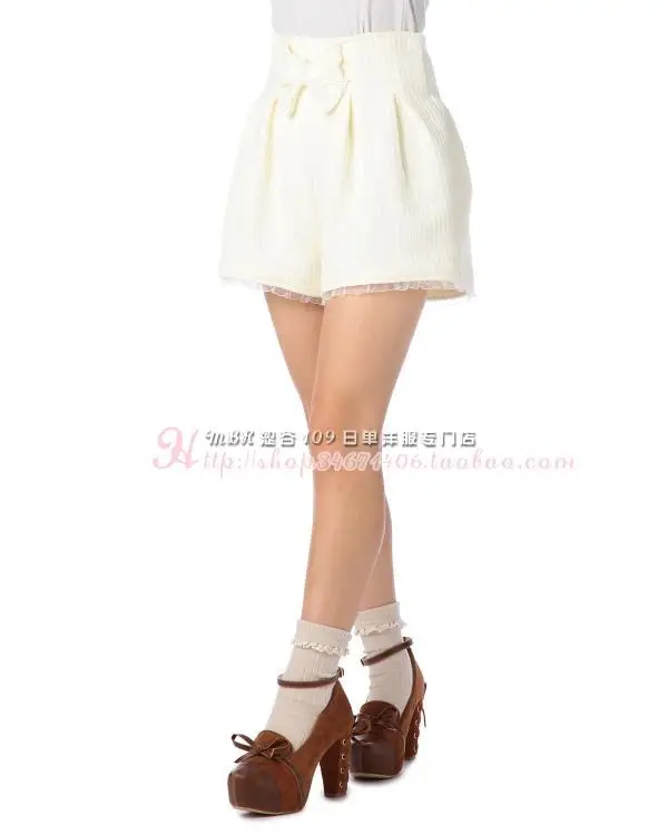

Liz lisa jacquard knitting swallow gird mesh bow shorts
