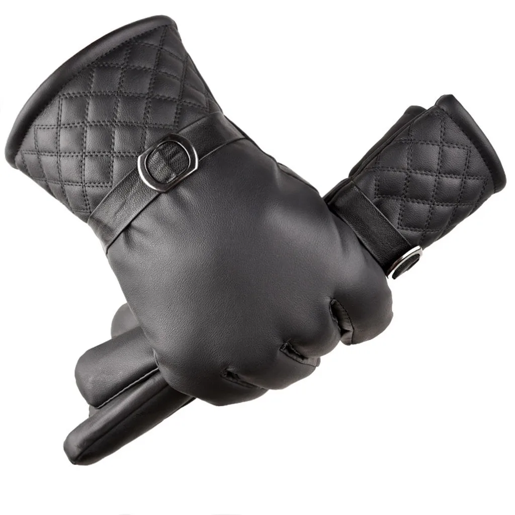 Men sheepskin gloves genuine leather glove for men winter Outdoor warm fur thickening thermal patchwork gloves#4