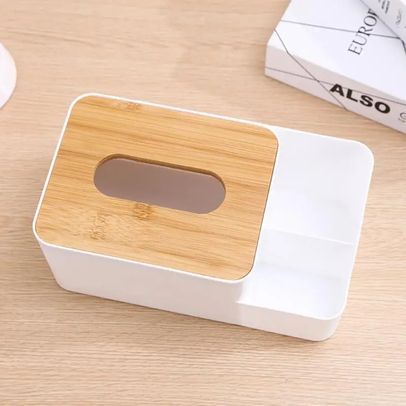 Пластиковая белая коробка для салфеток с бамбуковой деревянной крышкой, слот для телефона, домашний Кухонный Контейнер для салфеток, органайзер, аксессуары для хранения