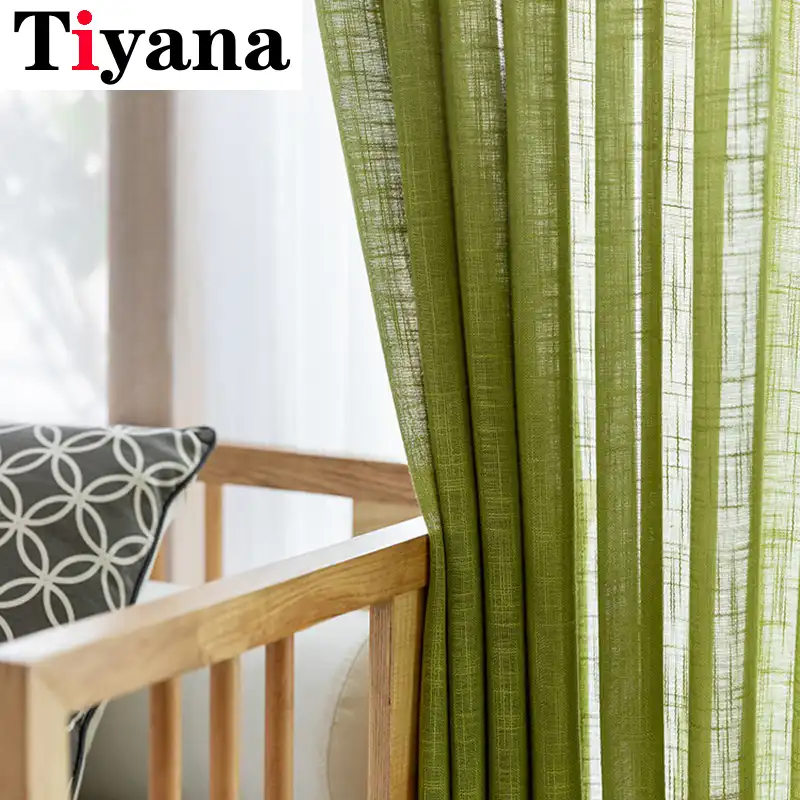 cortinas para sala de estar y dormitorio estilo japones transparentes de lino verde tul modernas para cortinas para ventana de cocina zh050y