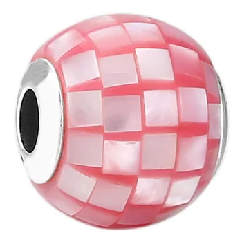 

Top Quality 925 Sterling Silver Bead Charm COMPASSION Pink Mother-of-Pearl Mosaic Beads Fit ESSENCE Bracelet Jewelry