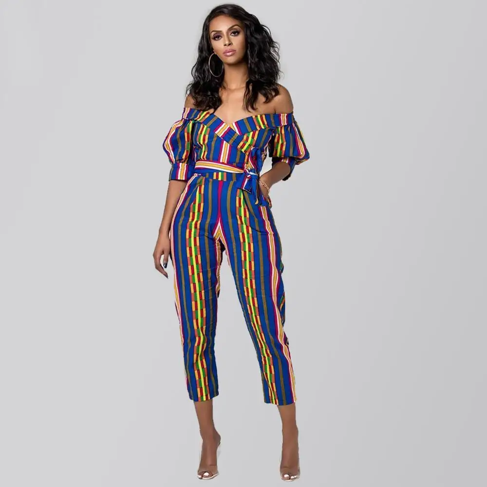 BOHISEN Dashiki African Dresses For Women Bazin Jumpsuits Ankara Dresses Off Shoulder Riche African Print Clothes For Women