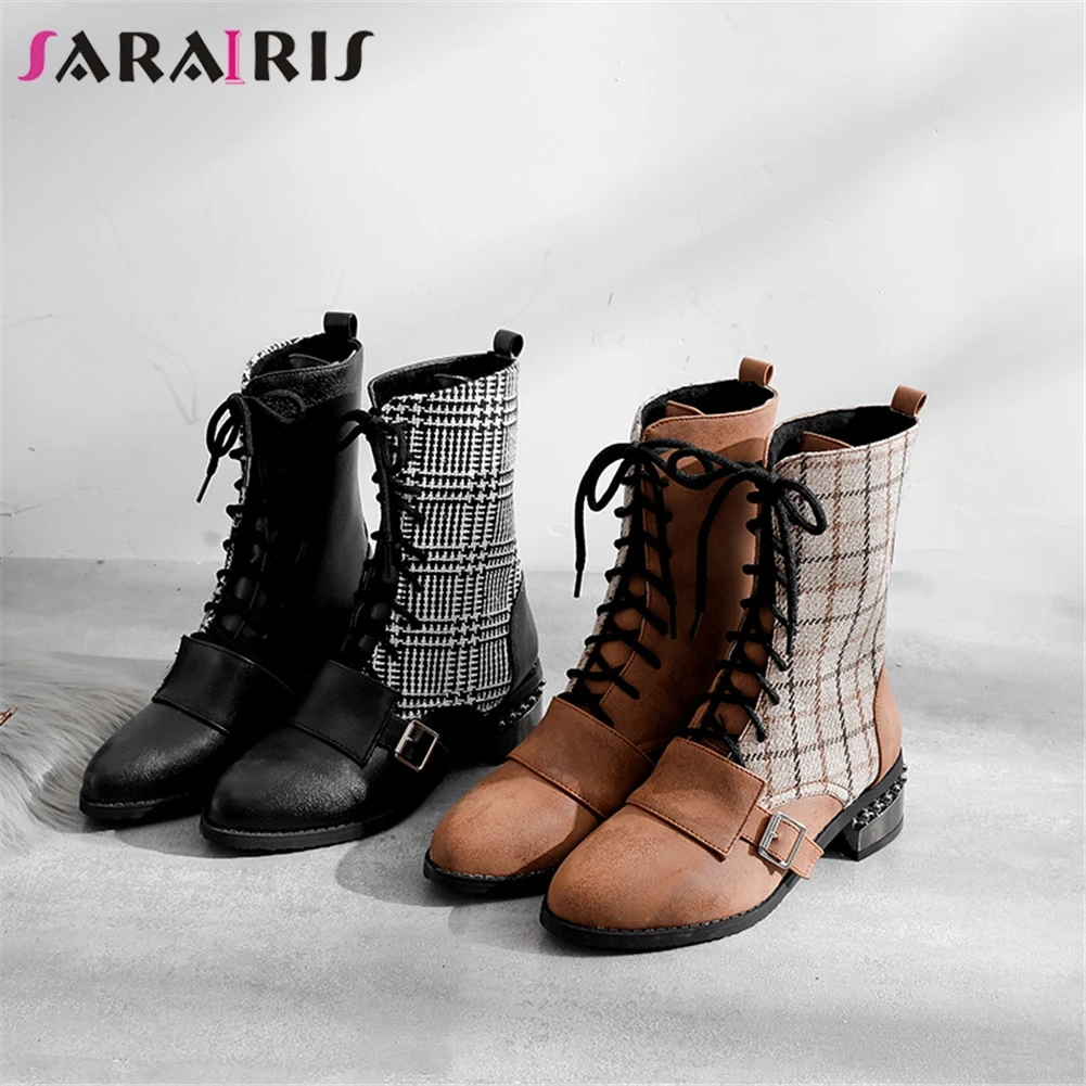 

SARAIRIS Brand New Plus Size 32-48 Ladies Chunky Heels Lace Up Women Shoes Woman Casual Party Ol Autumn Winter Ankle Boots