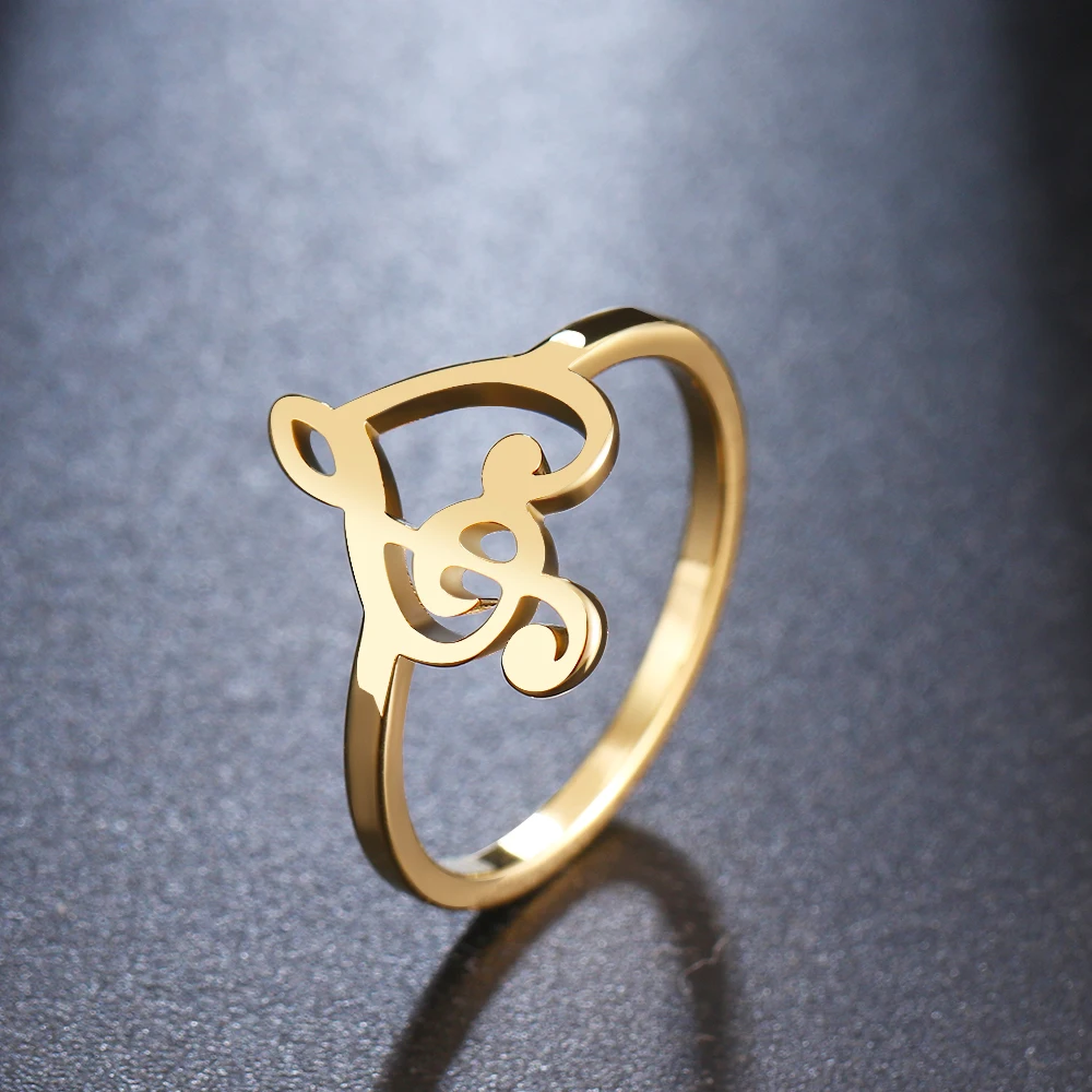 Music Symbols Heart of Treble and Bass Clef Fashion Gold Ring