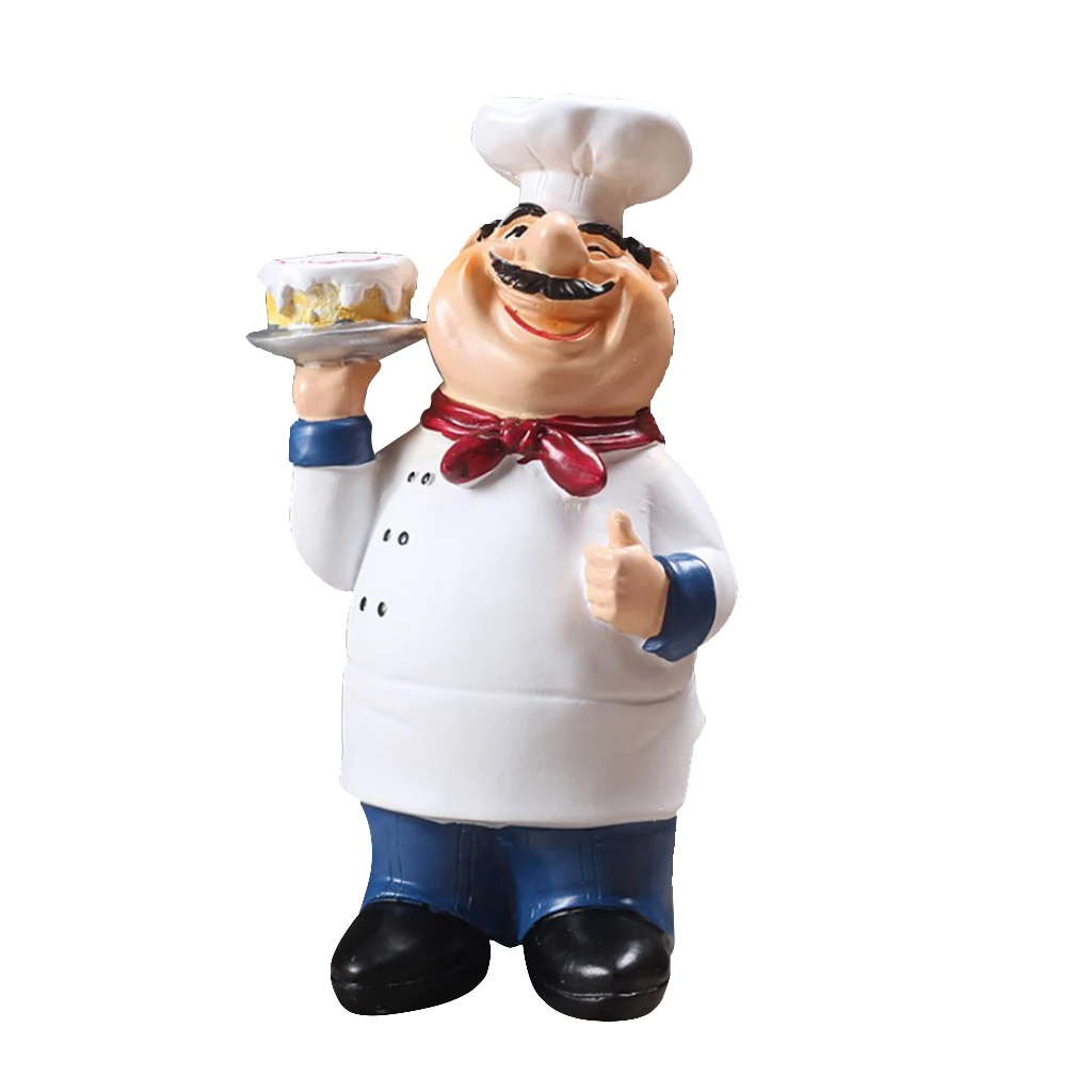 Resin Chef Restaurant Chef Statue Home Kitchen Ornament Figurine Table Decor Welcome Ornament