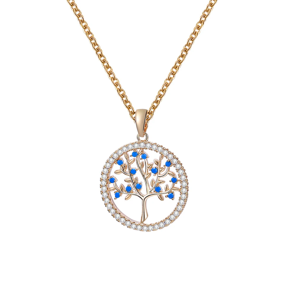 Gold Color Розовое золото, голубой кубический циркон, древо жизни, кулон, ожерелье для женщин, серебро, CZ Кристалл, ожерелье, Женские Ювелирные изделия, подарок на свадьбу - Окраска металла: Gold Color