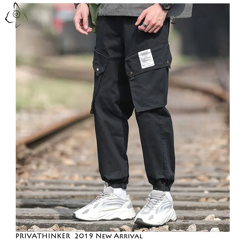 Privathinker Men Loose Black Cargo Pants Streetwear Joggers Mens Hip Hop Big Pockets Pants Male Autumn Trousers Oversize