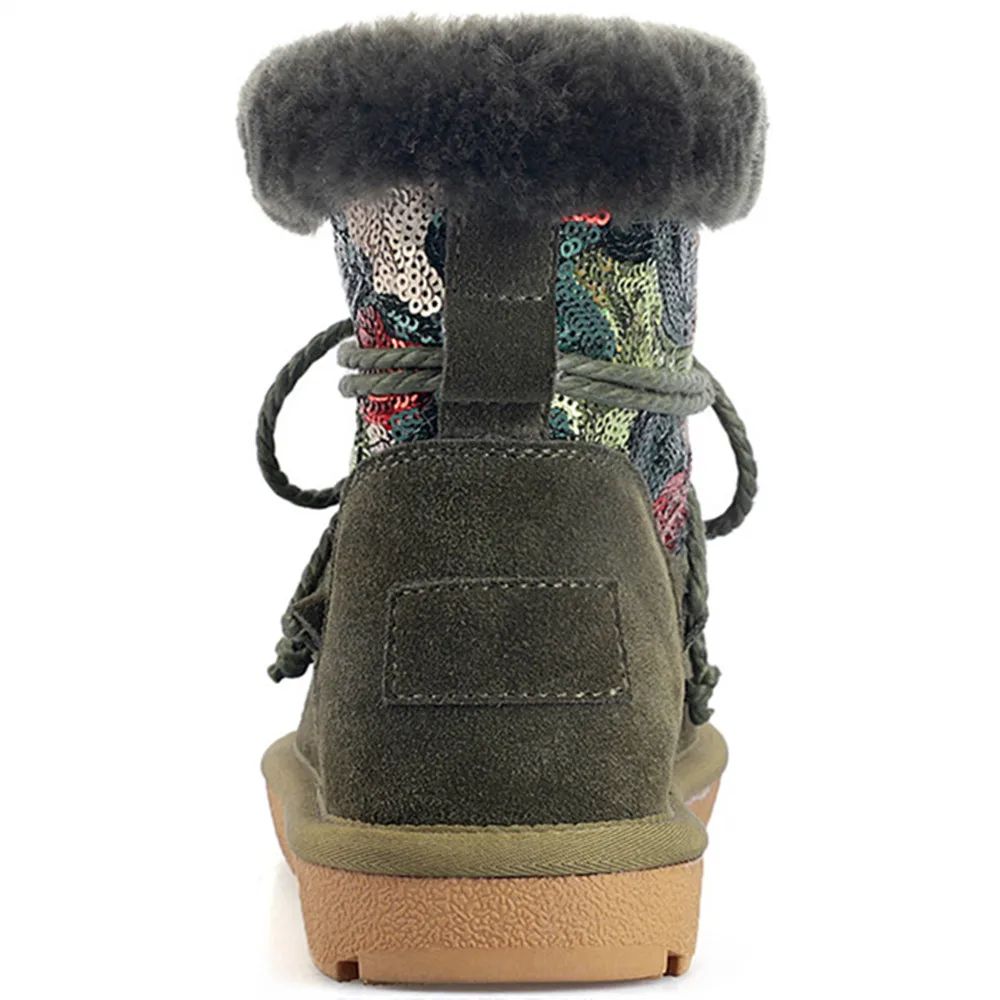 Drestrive женские зимние ботинки из коровьей замши, на плоской подошве, с шерстяной подкладкой женские ботильоны на платформе с украшением зимние ботинки с круглым носком, на шнуровке, большой размер 43