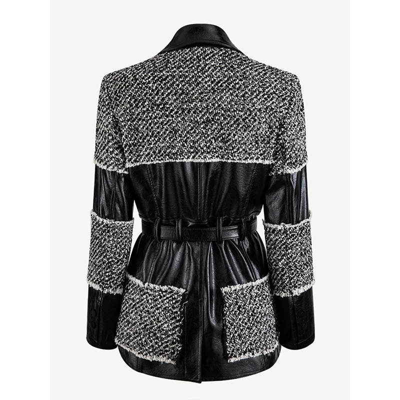 Высокое качество новейшая подиумная Дизайнерская куртка в стиле барокко женская кожаная Лоскутная твидовая куртка