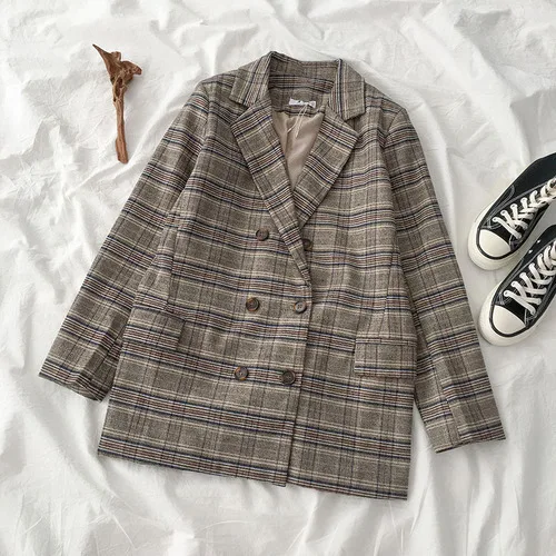 only coat Woherb женские корейские винтажные клетчатые элегантные женские пальто куртка Осенняя мода плед Блейзер Пальто Верхняя одежда леди 23710 - Цвет: only coat