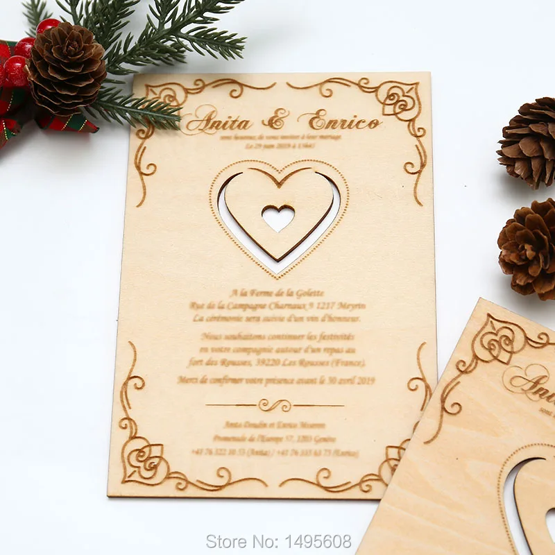  Laser cut wedding invitation engraves 70 wooden wedding invitations laser cut custom red wedding in - 32868166449