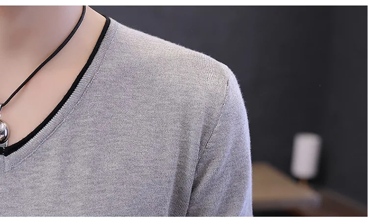 V-neck Sweater Men Long-sleeved Casual Spring and Autumn Thin Tibetan Cyan Black Gray Mens Sweater Pullovers