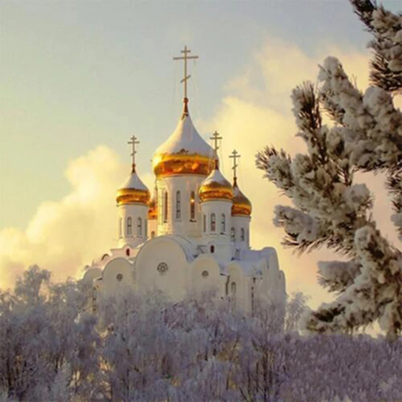 100% Full 5D Diy Daimond Painting 3D Diamond Round Rhinestones Diamant Embroidery &quotWinter Snow Palace" | Дом и сад