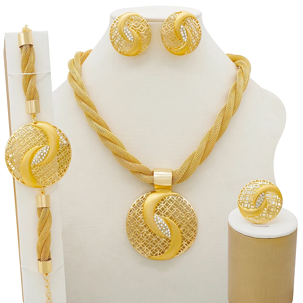 2299126-dc3a51.jpg Hf9c82f68dc1b41c69bdc003adcb3d9dcT Fashion Jewelry Set Dubai Gold Color Nigerian Wedding African Round Pendant Necklace Jewellery Set Party Gift Mallzona