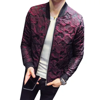 

2019 Spring Autumn Jacquard Bomber Baseball collar Jackets Men Luxury Party Male Slim Fit Jacket Outfit Club Bar Coat 4XL