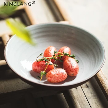 

Kinglang Japanese Fine Ceramic Thread Bowl Ceramic Noodle Bowl Retro Household Ramen Bowl Deep Sallow Salad Plate