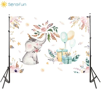 

Sensfun Jungle Backgrounds Birthday Party Flower Gift Elephant Photo Backdrop Baby Showers Photophone Photobooth Prop Decor