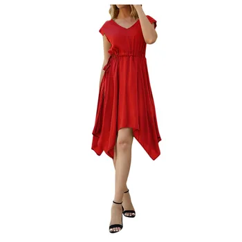 

dress Fashion women dress Sexy Women V Neck Knot Pure Color Dress Beach Party women Dress платье женское Free Shipping D4