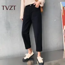 TVZT Новинка плюс вельветовые джинсы женские брюки прямые свободные с высокой талией широкие ноги тонкие черные для папы редиска табачные трубы
